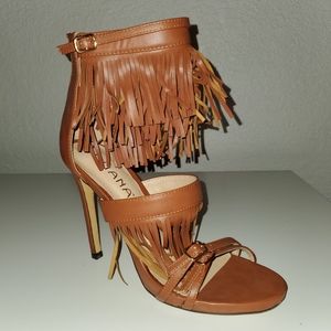 Liliana Cognac Fringe Heels
